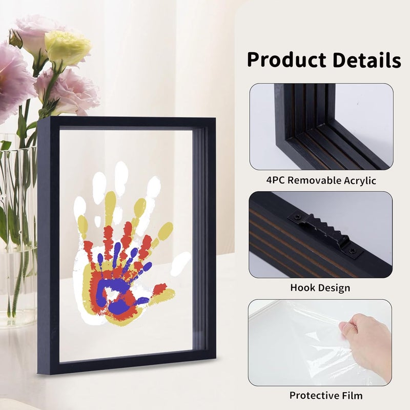 CHERRY CHEERS Family Handprint Kit, DIY Craft Keepsake Wooden Frame, Endless Gift Set, Non-Toxic Paints, Transparent Sheets (Black) - Image 5